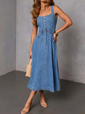 Sleeveless Button-Down Denim Midi Dress