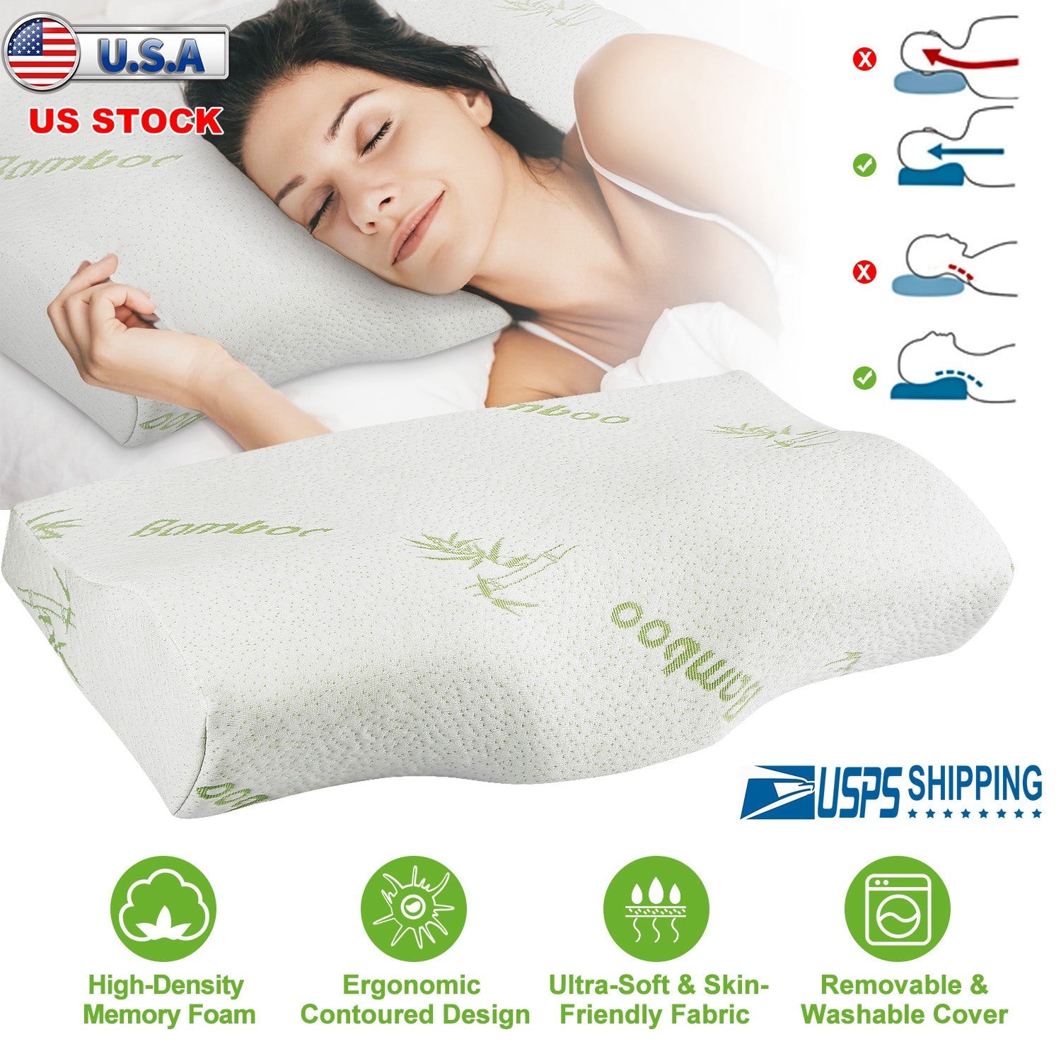 Bamboo Memory Foam Sleep Pillow with Cervical Support