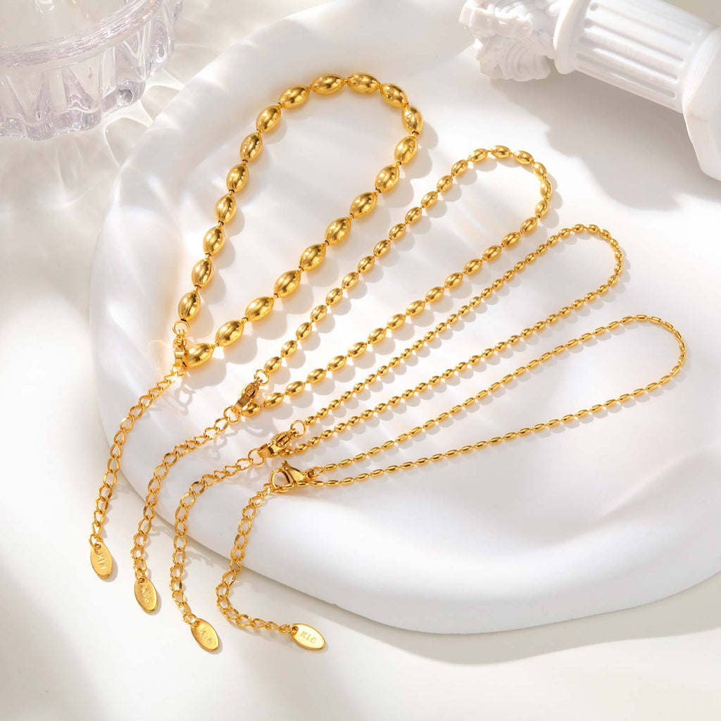Stainless Steel Rugby Bead Chain Anklet For Women