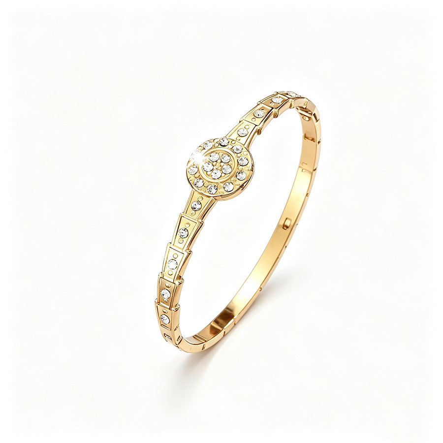 Geometric Zircon Stainless Steel Bangle Snake Bone Buckle Women Wrist Jewelry For Daily Dating Banquet Party Occasions