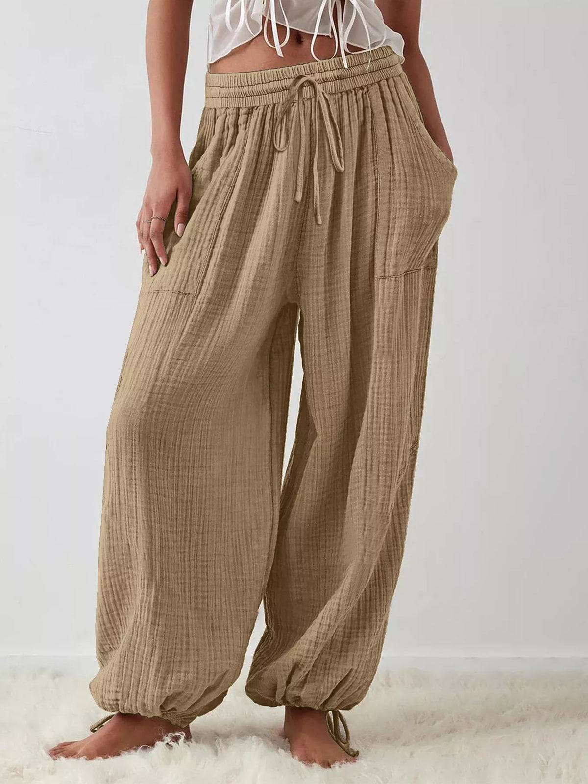 Loose Fit Gauze Drawstring Pants