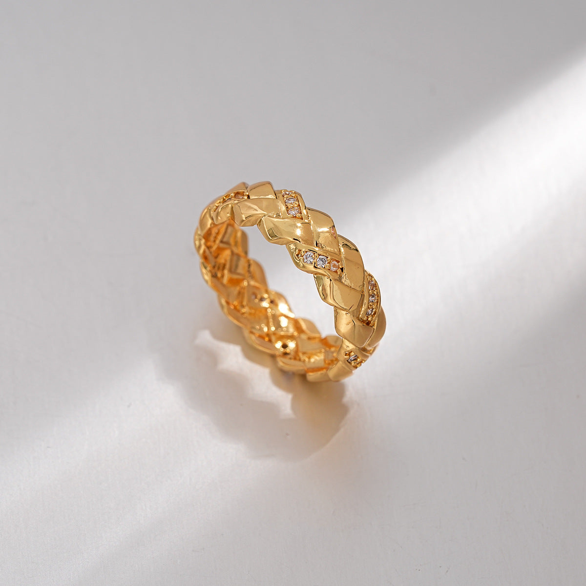 Gold Plated Zircon Textured Ring Women Finger Jewelry For Daily Dating Banquet Party Occasions