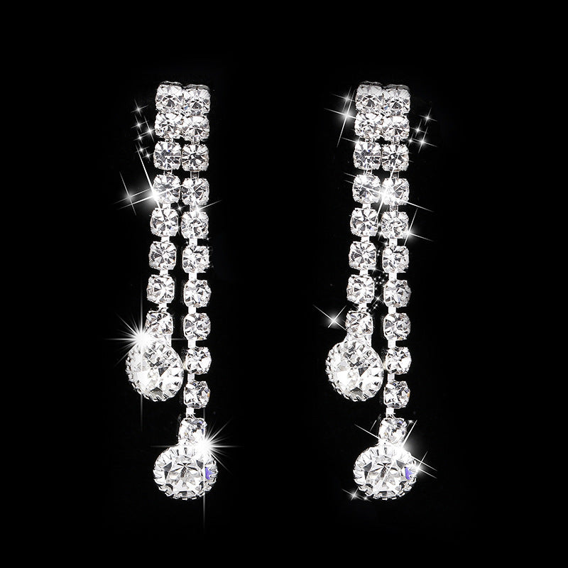 Yiwu Bride Jewelry European And American Fashion Bright Rhinestone Necklace Earrings Wedding Set Factory Direct 497