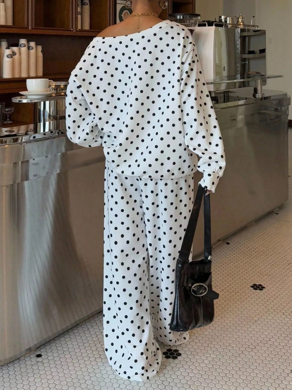 Polka Dot Boat Neck Top and Pants Set