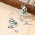 Vintage Woman Silhouette Drop Earrings Silver Tone Brass Green Stone Artistic Boho Daily Fashion Jewelry