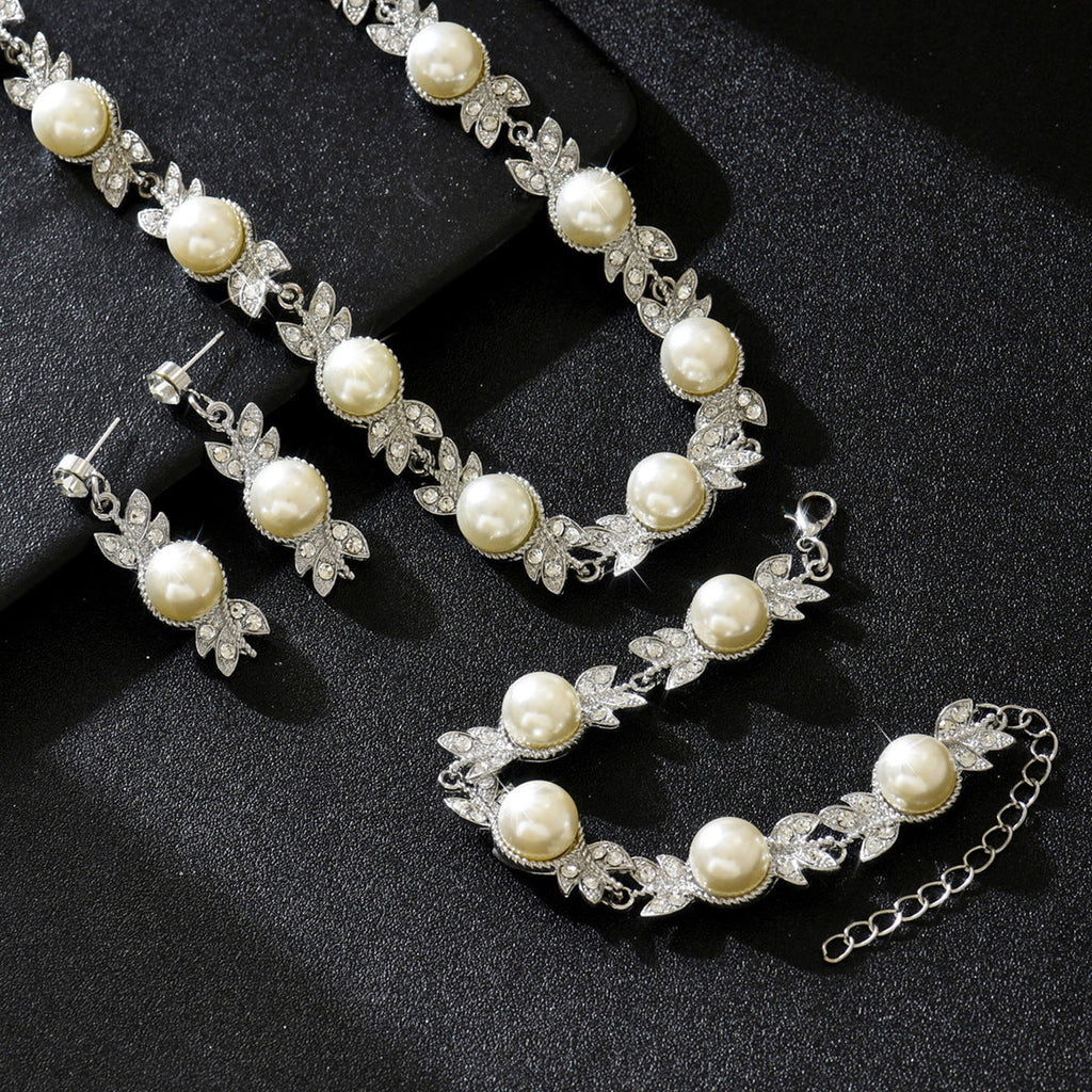 Cross-border Explosions Jewelry Vintage Fashion Pearl Necklace Earrings Bracelet Suit Bridal Accessories