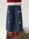 Bow-Embroidered Denim Wide-Leg Jeans For Girls