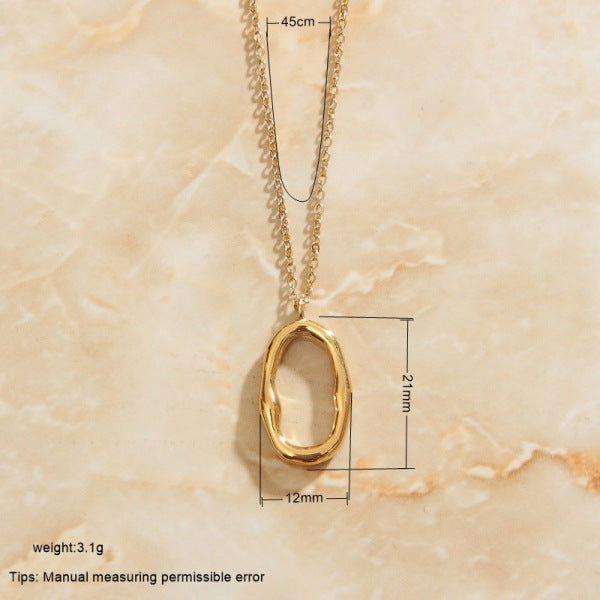 Oval Hollow Pendant K Gold Titanium Steel Necklace