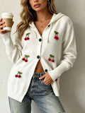 Full Size 3D Cherry Applique Hooded Cardigan Plus Size