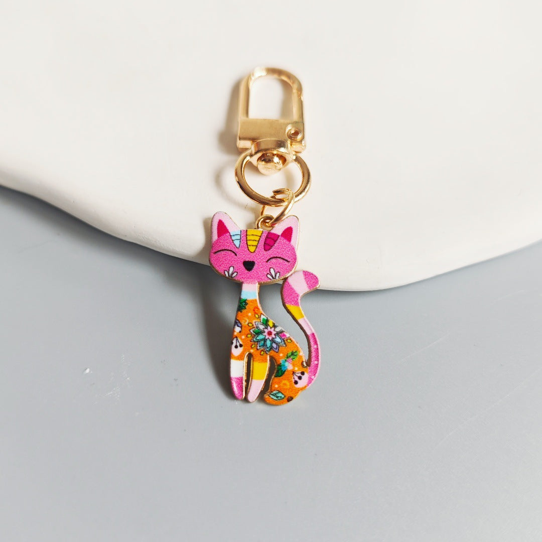 Halloween Alloy-printed Kitten Pendant Keychain