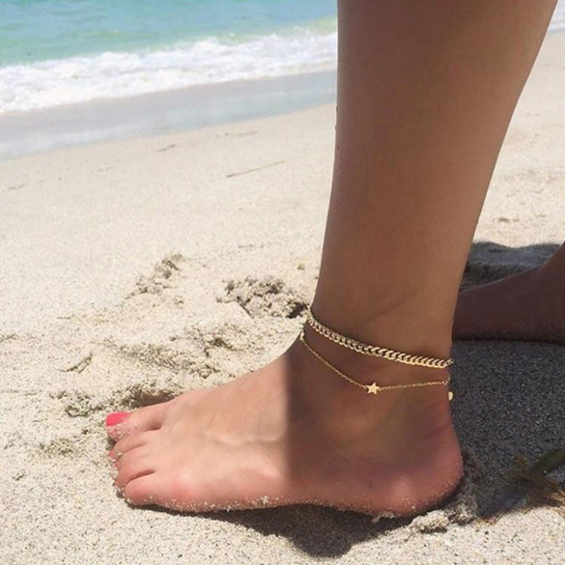 Beach-style Minimalist Double-layer Pentagram Anklet
