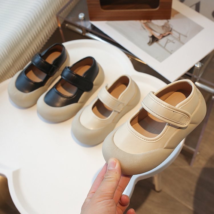 Children's Small Leather Shoes, Girls' Round Toe Soft Sole, Straight Strap, Shallow Mouth French Single Shoe, Versatile Leather Shoes