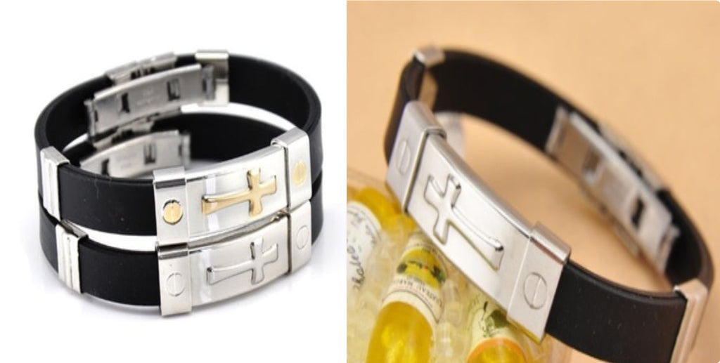 Cross Silicone Titanium Steel Bracelet