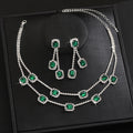 Amazon Hot Selling Square Double-layer Necklace Tassel Earrings Light Luxury Wedding Two-piece Set Multi-color One-piece Hair