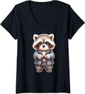 Handcrafted Womens Raccoon Chibi V T-Shirt - Minimalist Print Men Women