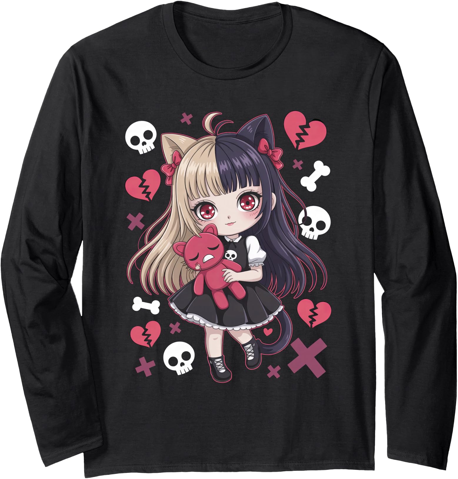 Handcrafted Goth Emo Teddybear Gothic Hoodie - Graphic Print for Adults