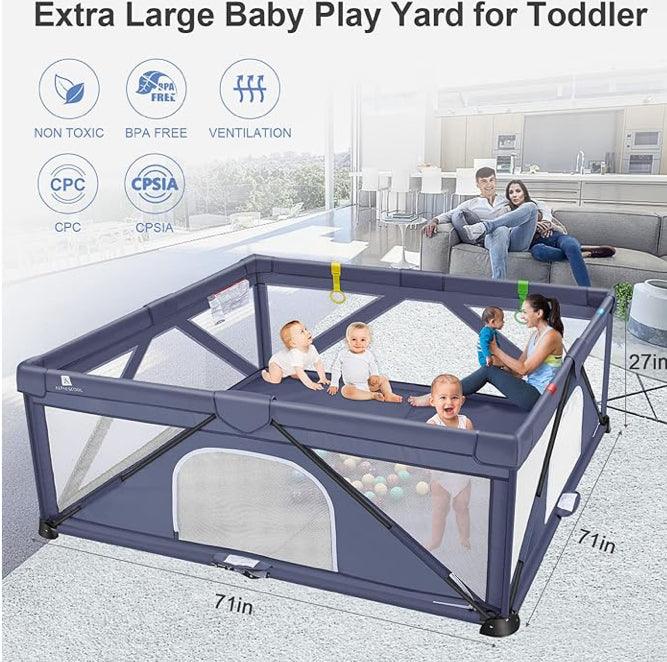 Foldable Baby Gate Playpen, 71"x71"(35 sq. ft Space), Extra Large Playards for Toddler, Kids Activity Center for Home Travel