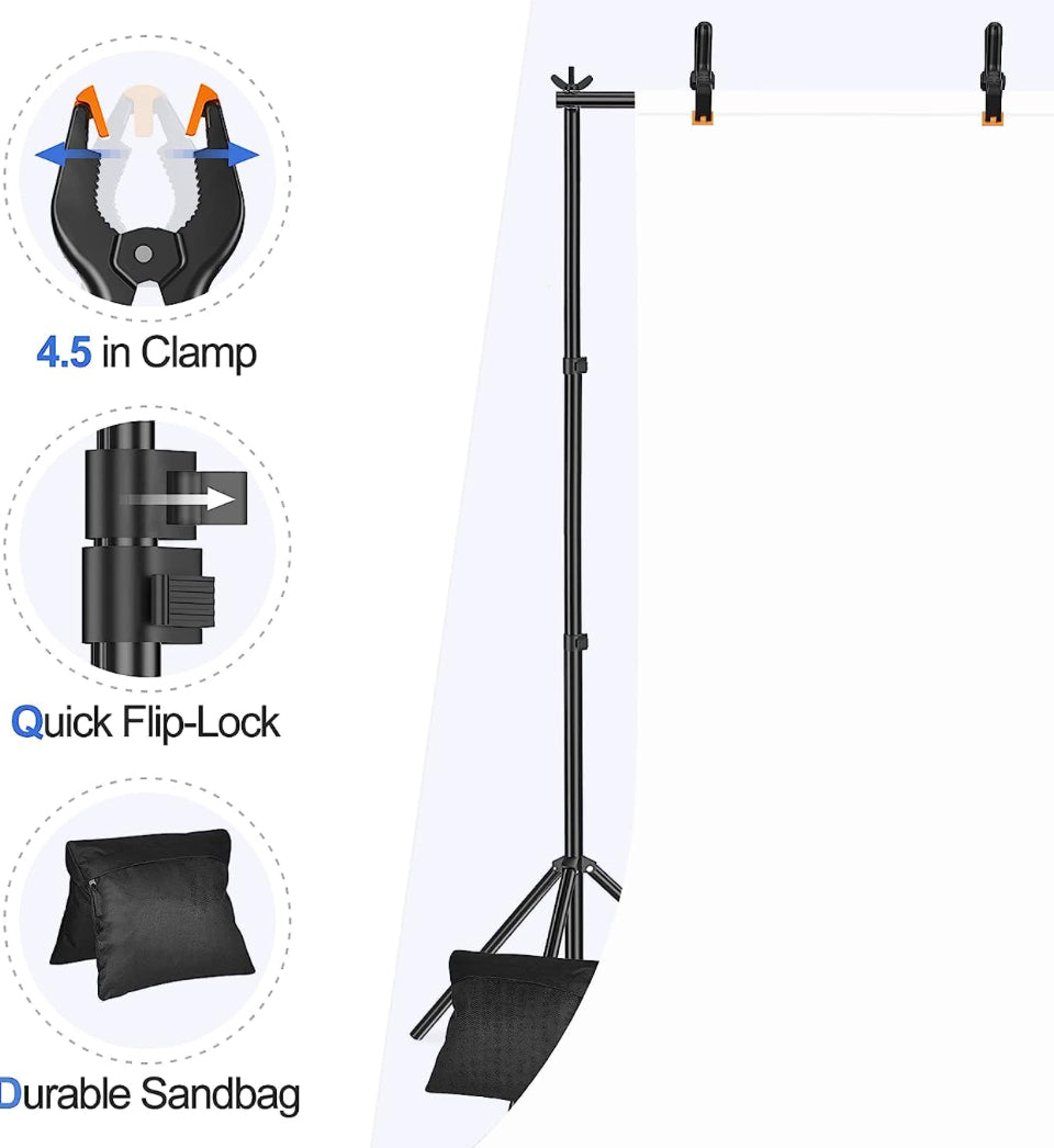 EMART Backdrop Stand 10x7ft(WxH) Photo Studio Adjustable Background Stand Support Kit with 2 Crossbars, 8 Backdrop Clamps, 2 Sandbags and Carrying Bag