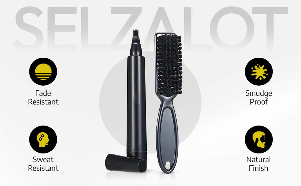 SELZALOT 4-Tip Beard Filler Pen Kit - Waterproof, Sweat-Proof, Long-Lasting Coverage for a Fuller Beard with Brush
