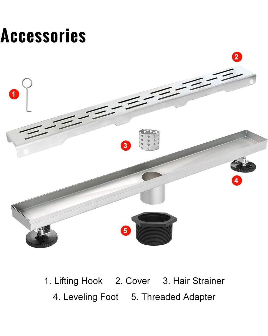 SaniteModar Linear Shower Drain, High Flow Rate Removable Grate Shower Drain 32 inch,Brushed 304 Stainless Steel Linear Drain with Hair Strainer,