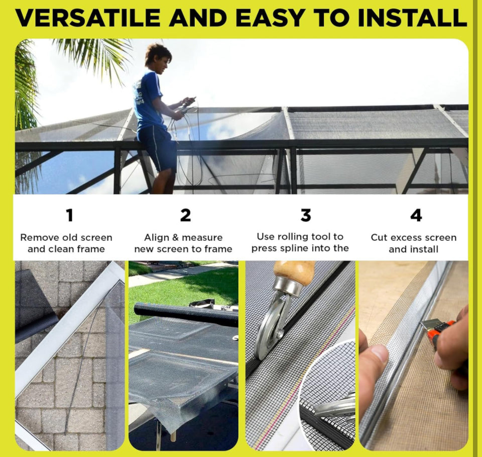 Docazoo DocaScreen Window Screen Replacement - DIY for House Windows, Door, Pool, Porch or Back Patio - Easy to Cut Fiberglass Roll Screen Door Mesh,