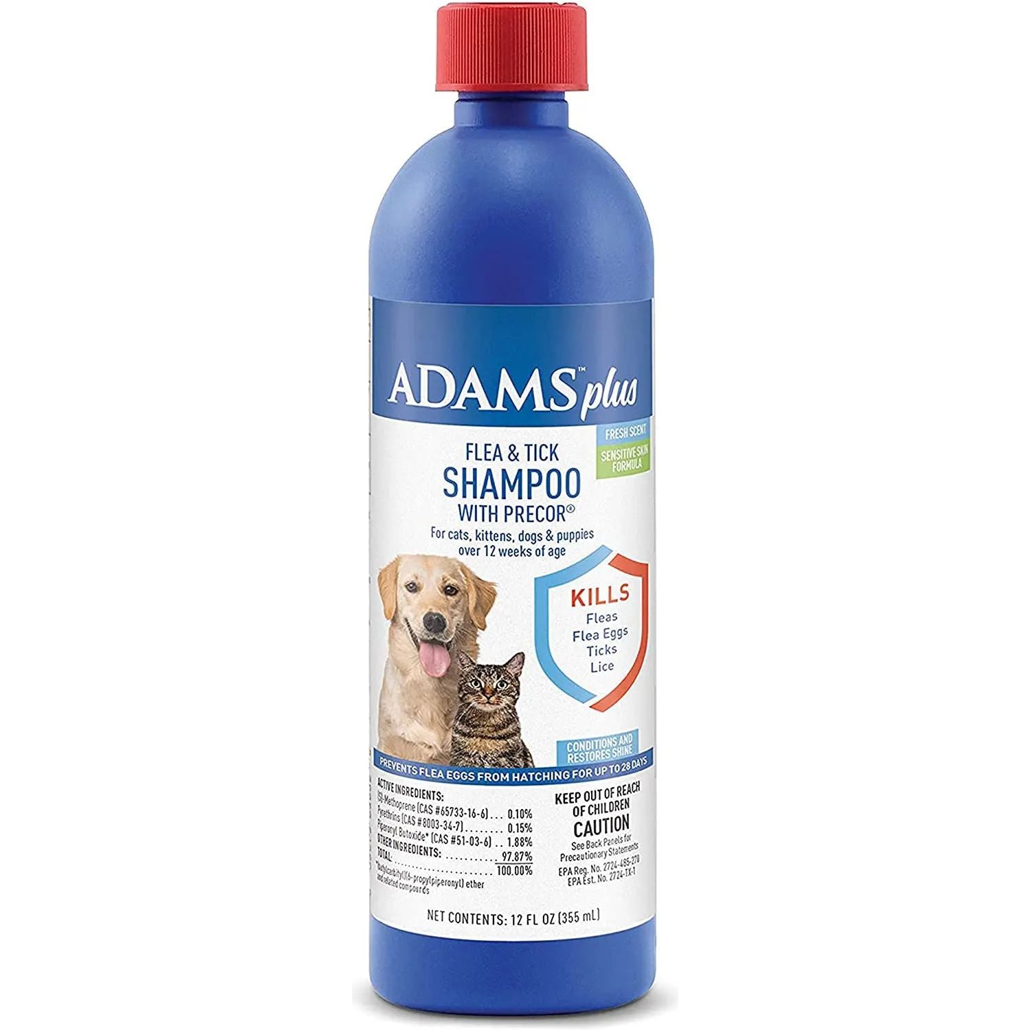 Adams Plus Flea & Tick Shampoo with Precor IGR for Dogs & Cats 12 oz.