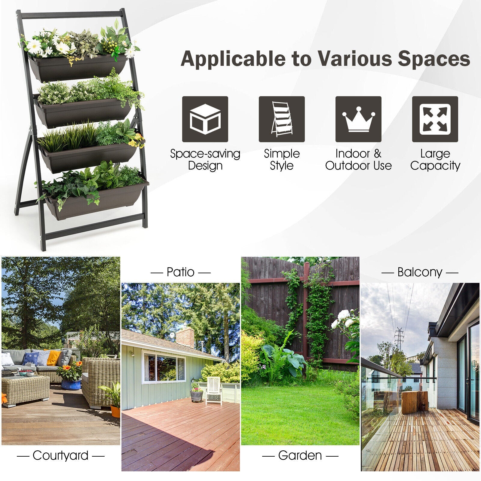4-Tier Vertical Raised Garden Bed with 4 Containers and Drainage Holes