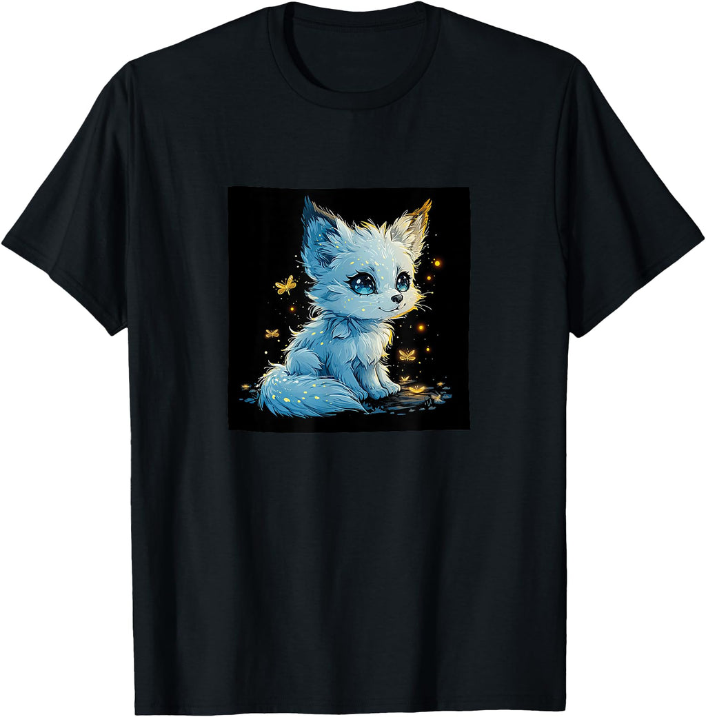 Exclusive Sweet Ice Fox Fireflies Chibi T-Shirt - Custom Art Print Unisex