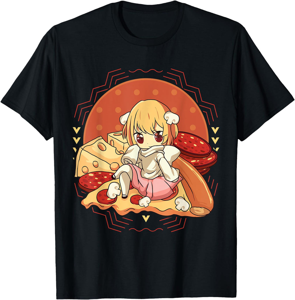 Pizza Chibi Pizza Foodie Kawaii Chibi T-Shirt - Minimalist Print Unisex