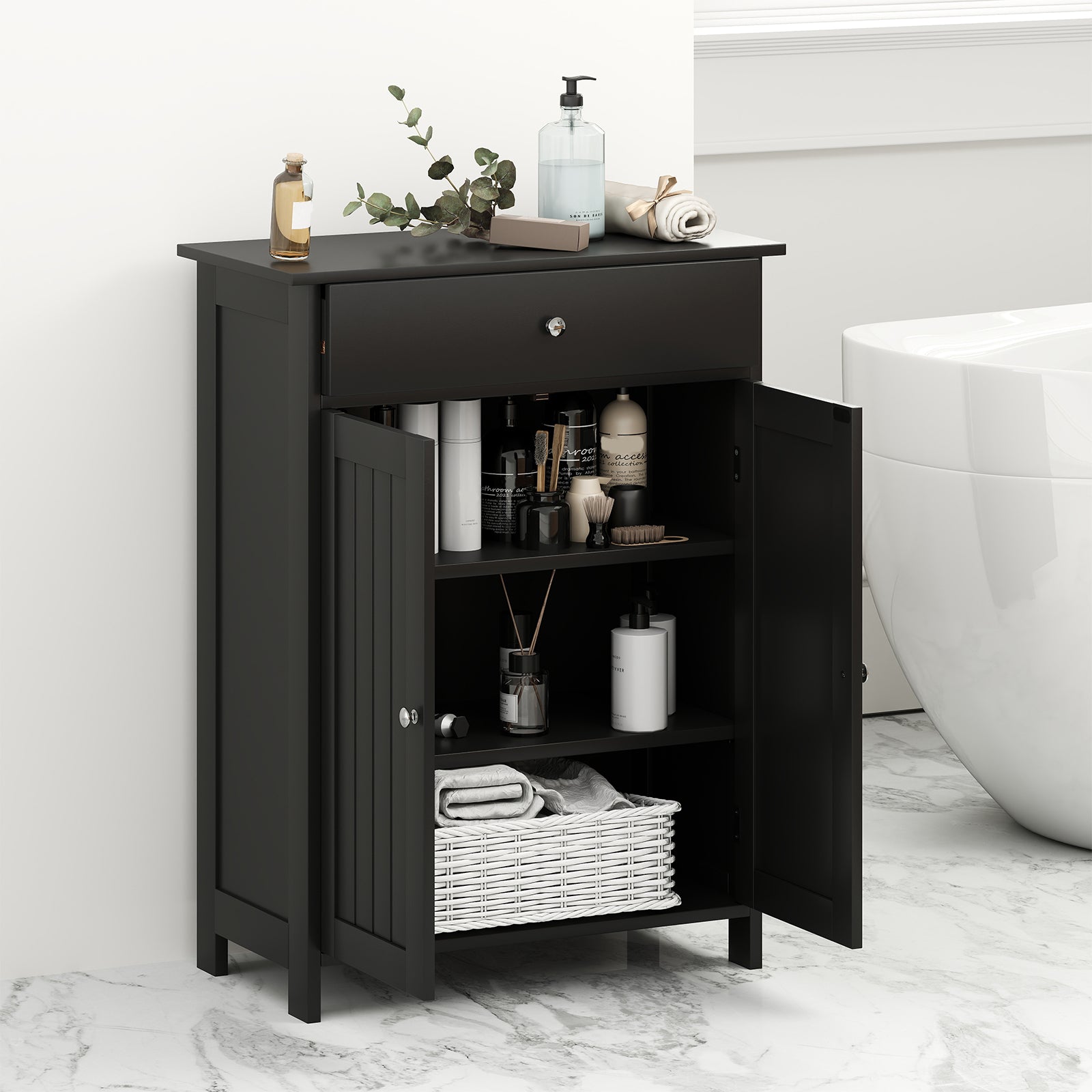 Bathroom Floor Cabinet Freestanding Storage Organizer with 2 Doors