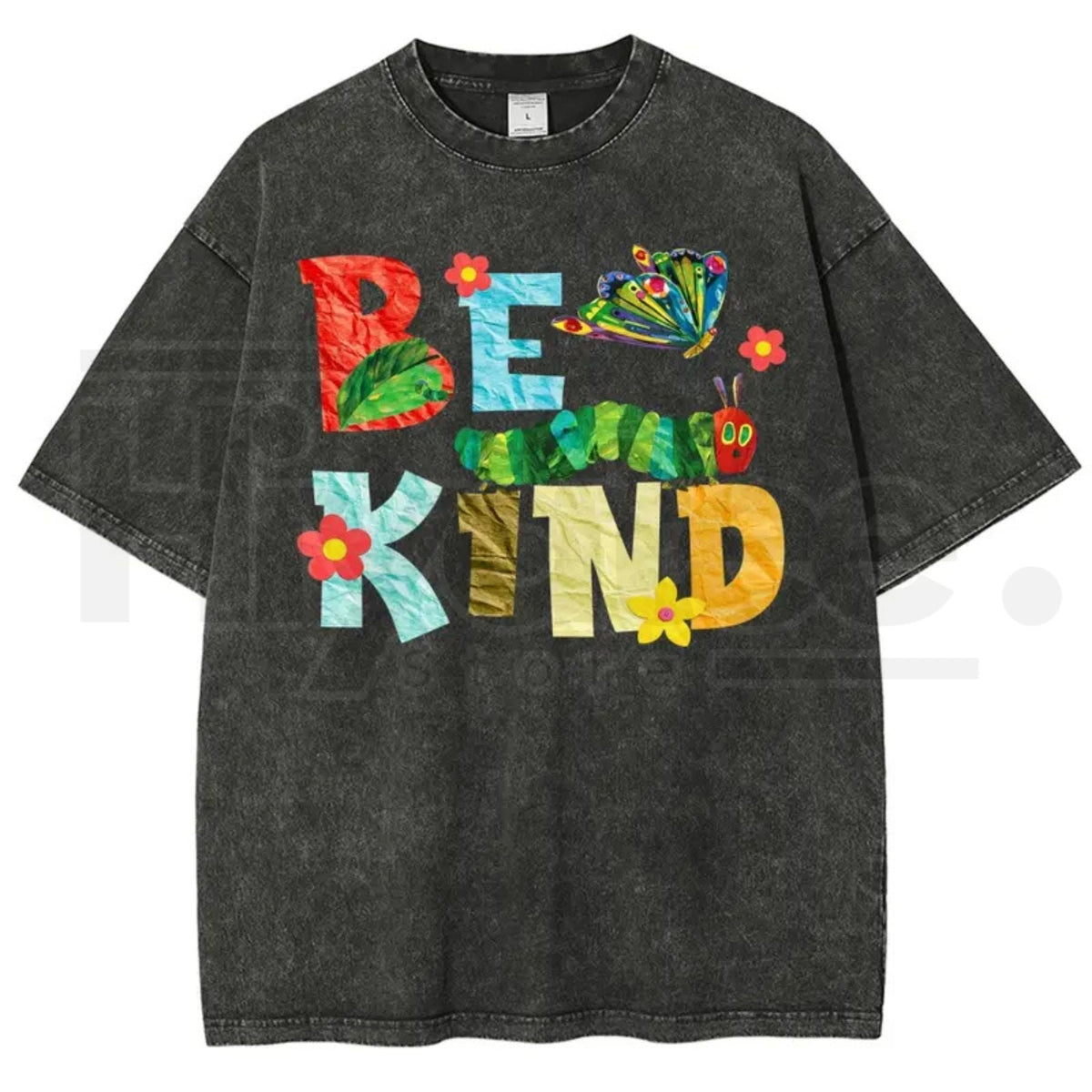 Be Kind Paper Collage Bug Butterfly Floral Vintage Washed Tee – Y2K Aesthetic Graphic Shirt