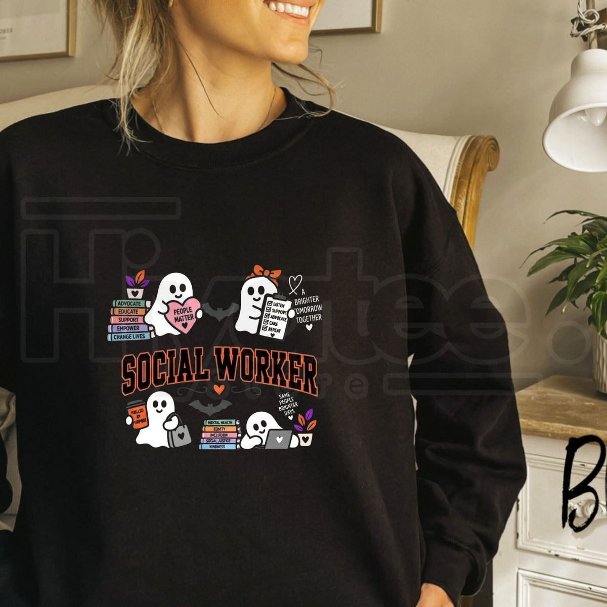 Cute Ghost Social Worker Sweatshirt – Halloween Social Work Crewneck