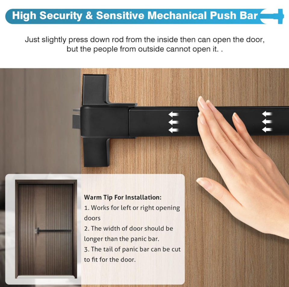 IRONWALLS Door Push Bar Panic Exit Device Aluminum with Handle Lever, Black 32" Commercial Push Panic Bars for Emergency Exit Doors, Heavy Duty Panic