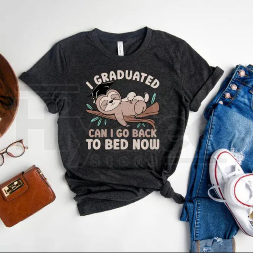 Funny Graduation Sloth T-Shirt – Can I Go Back To Bed Graduate Gift Tee