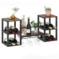 Heavy-duty Wall Mounted Wine Rack with Glass Holder Metal Frame 8-Bottle Holder-Rustic Brown