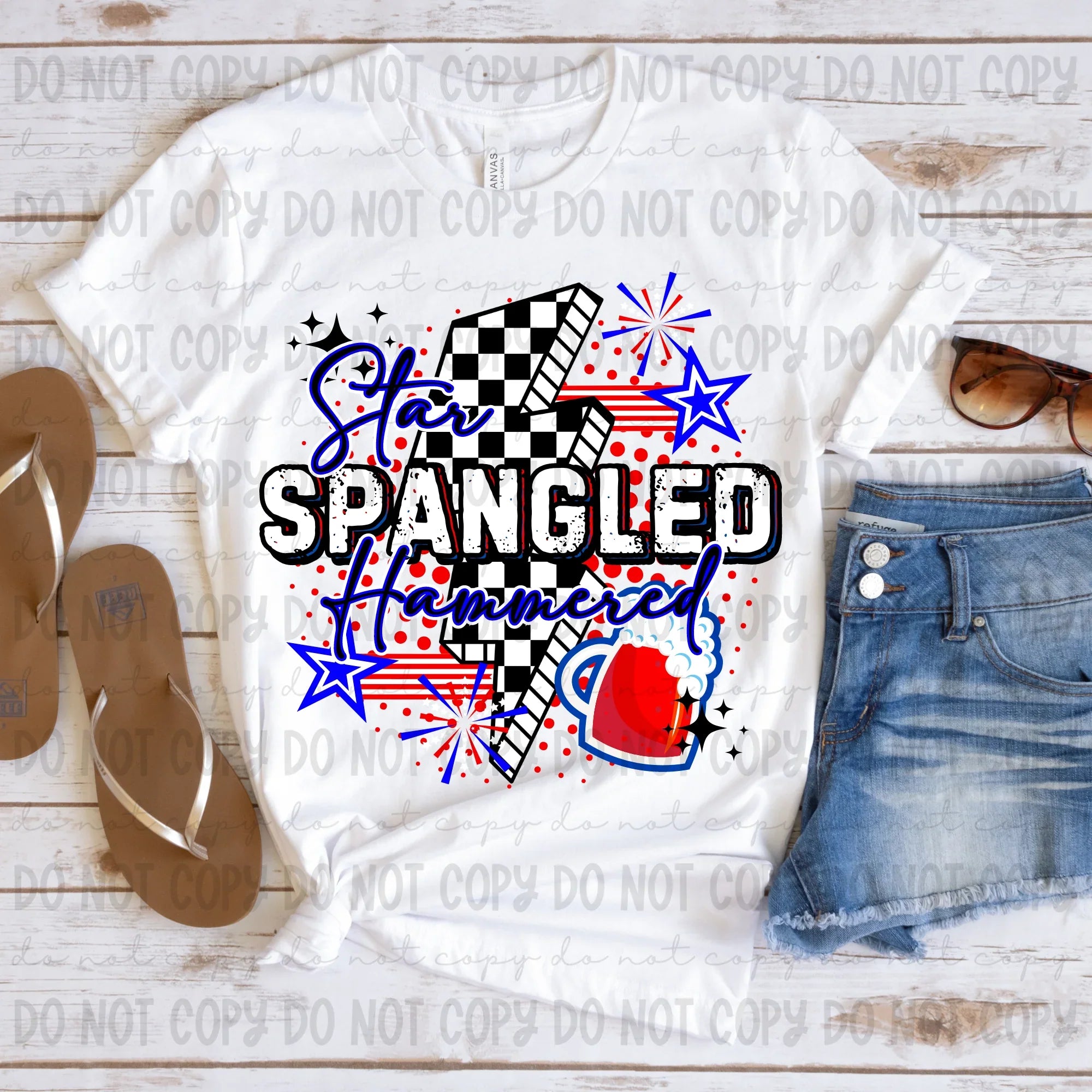 Star Spangled Hammered Checkered Bolt - Tee