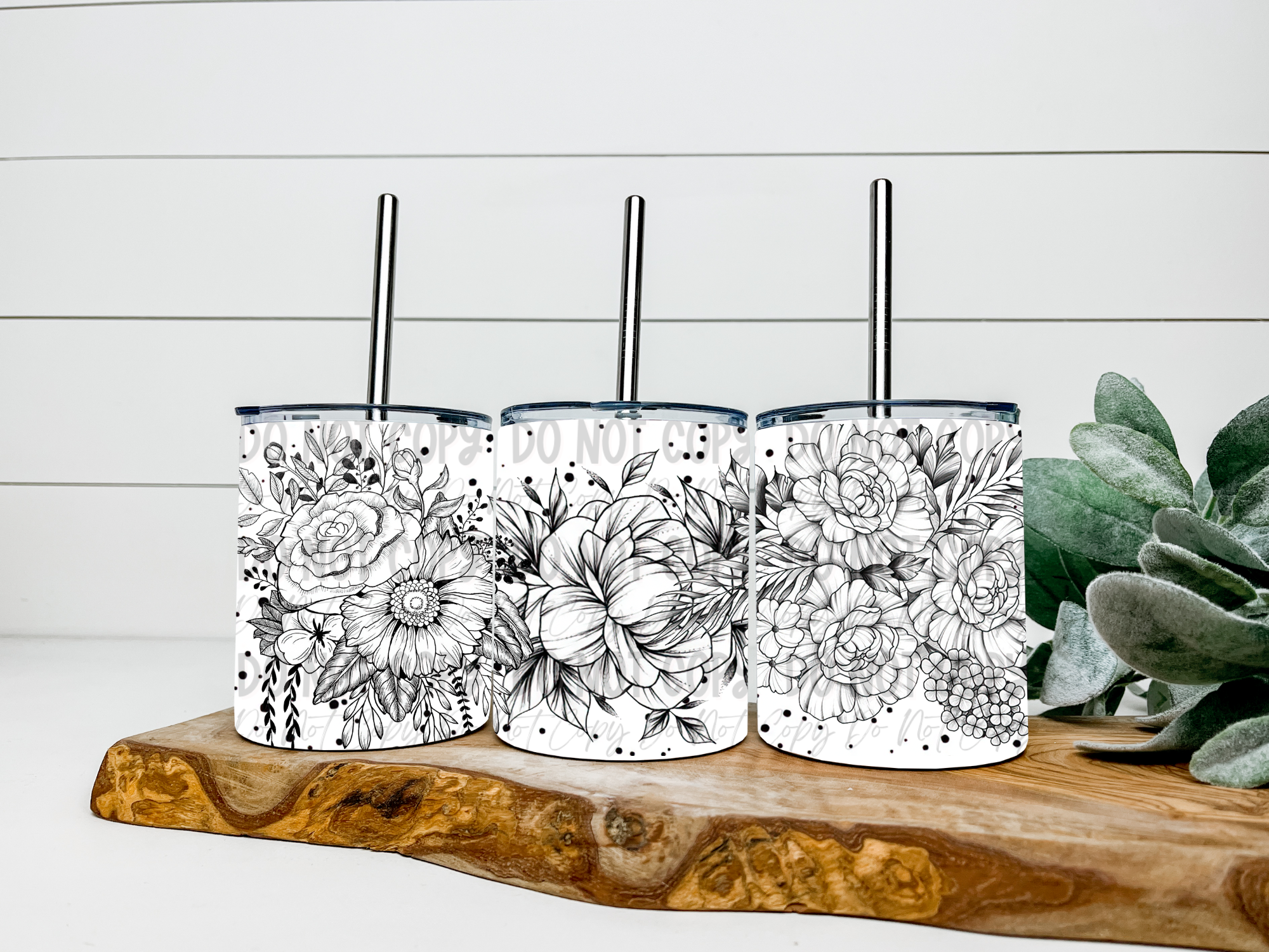 Floral Outline - 12oz Low Ball Tumbler