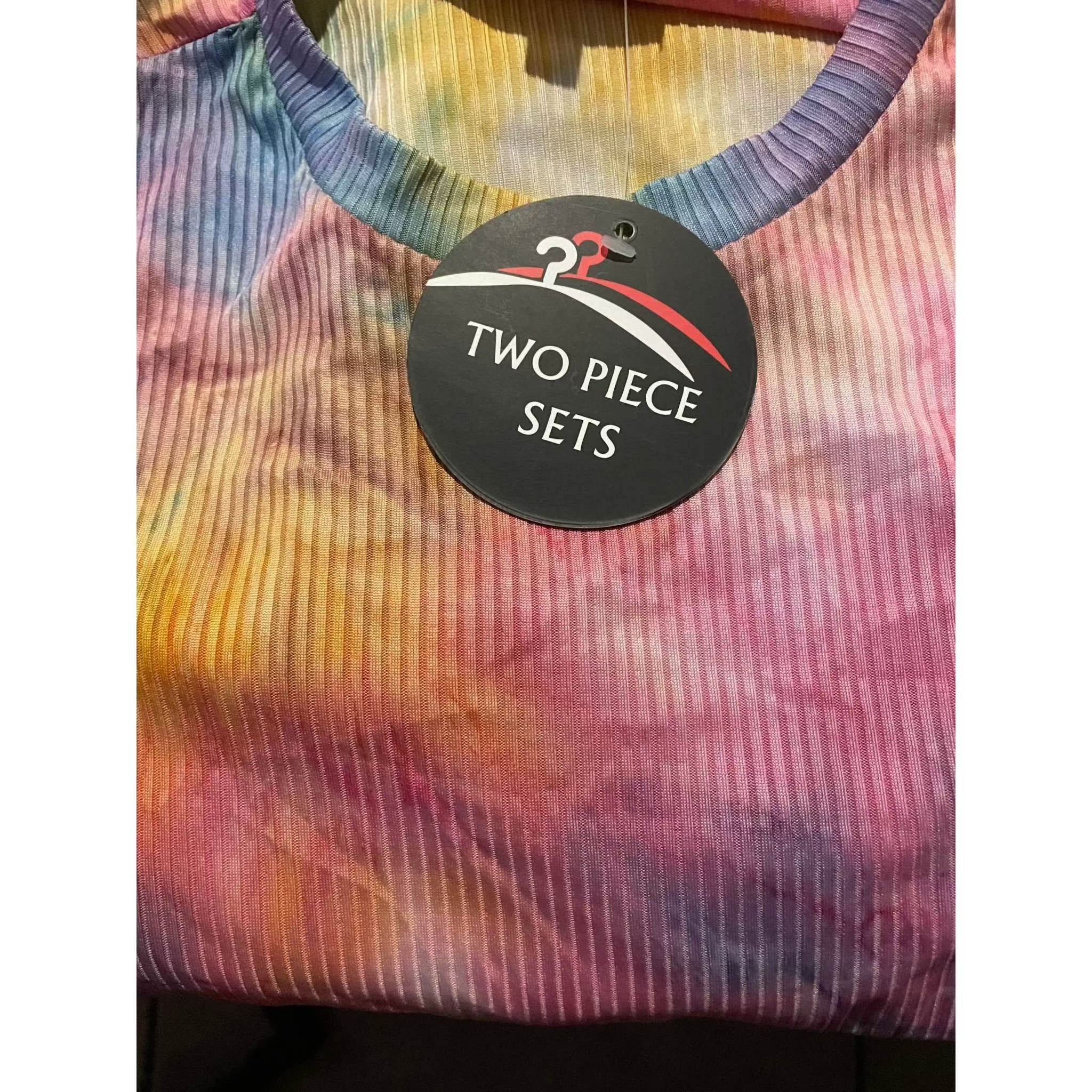 TIE DYE RIBBED CROP TOP&BIKER SHORT SET