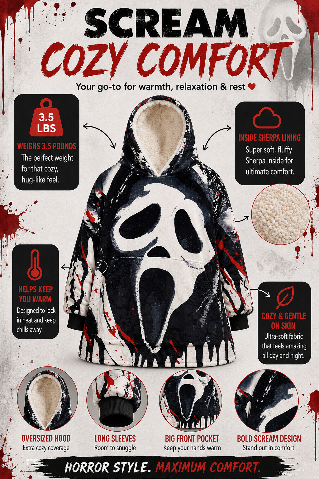Ghost Face  Blanket Hoodie