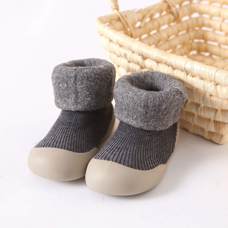 Toddler Sock Shoes with Rubber Soles | Fleece Winter Barefoot Shoes
