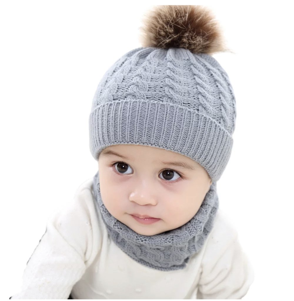 Organic Cotton Kids Beanie & Scarf Set | Chunky Knit Pom Pom Winter Set