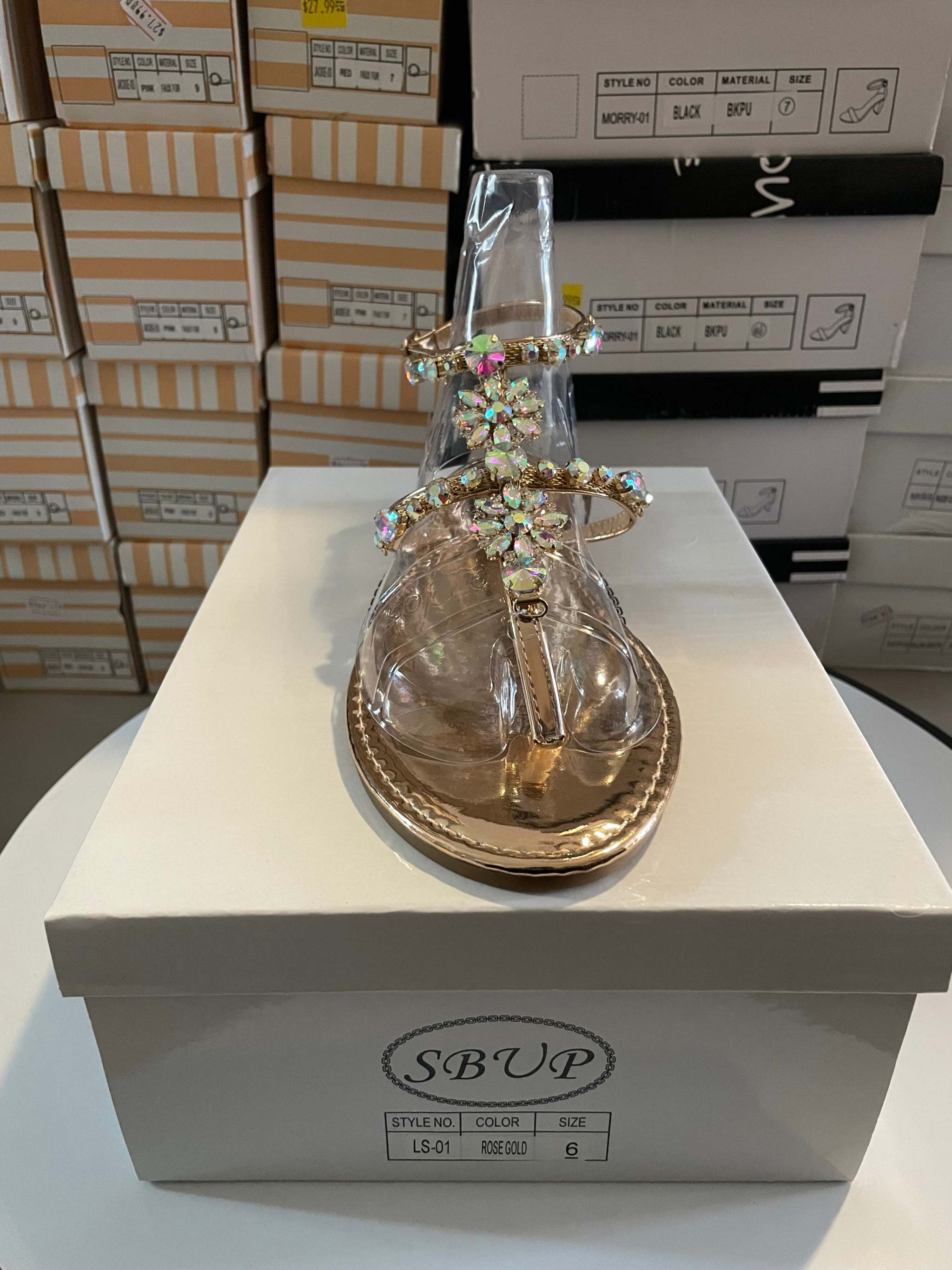 SB UP LS-01 Rose Gold with Gems Sandals