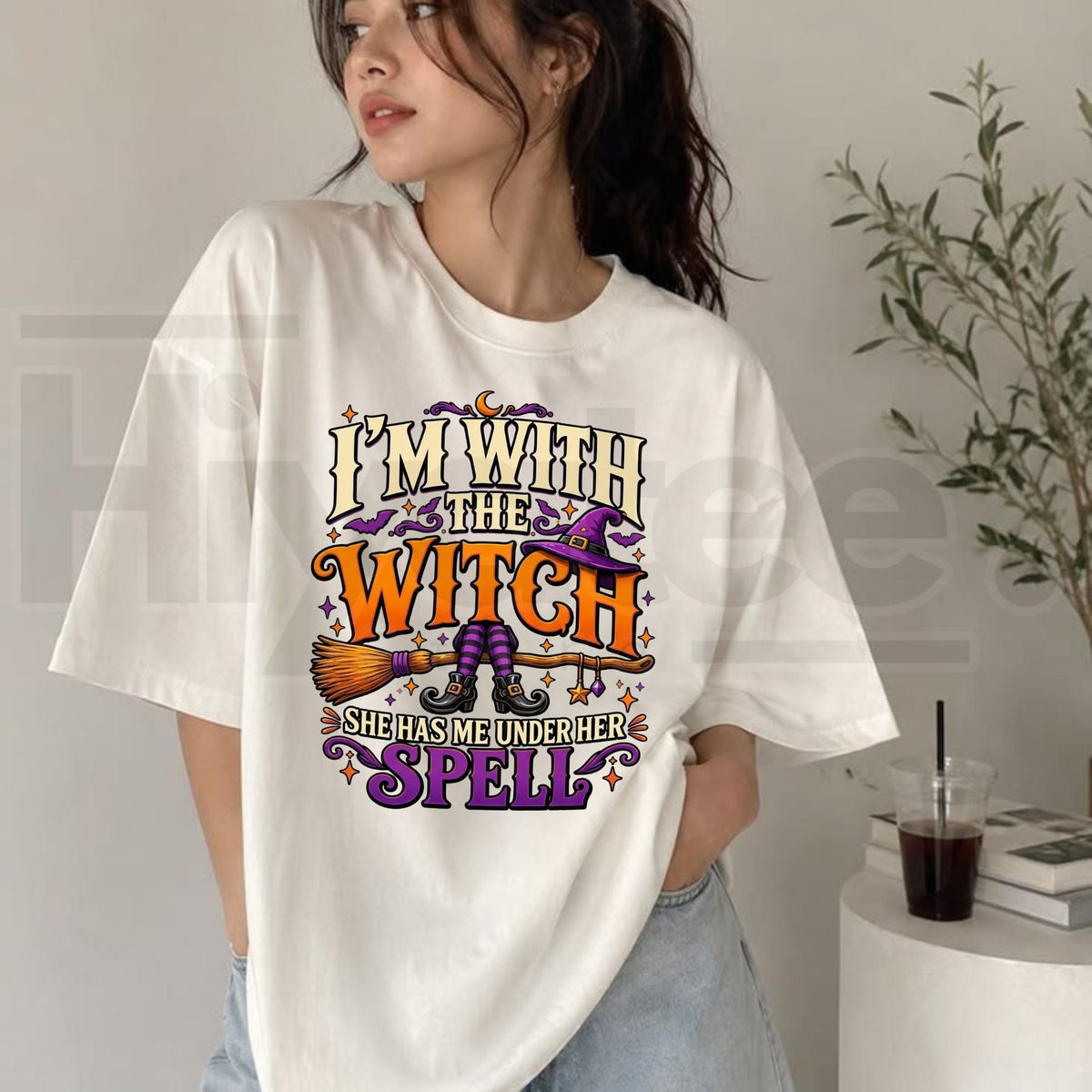 I'm With The Witch T-Shirt – Funny Broom Graphic Halloween Tee