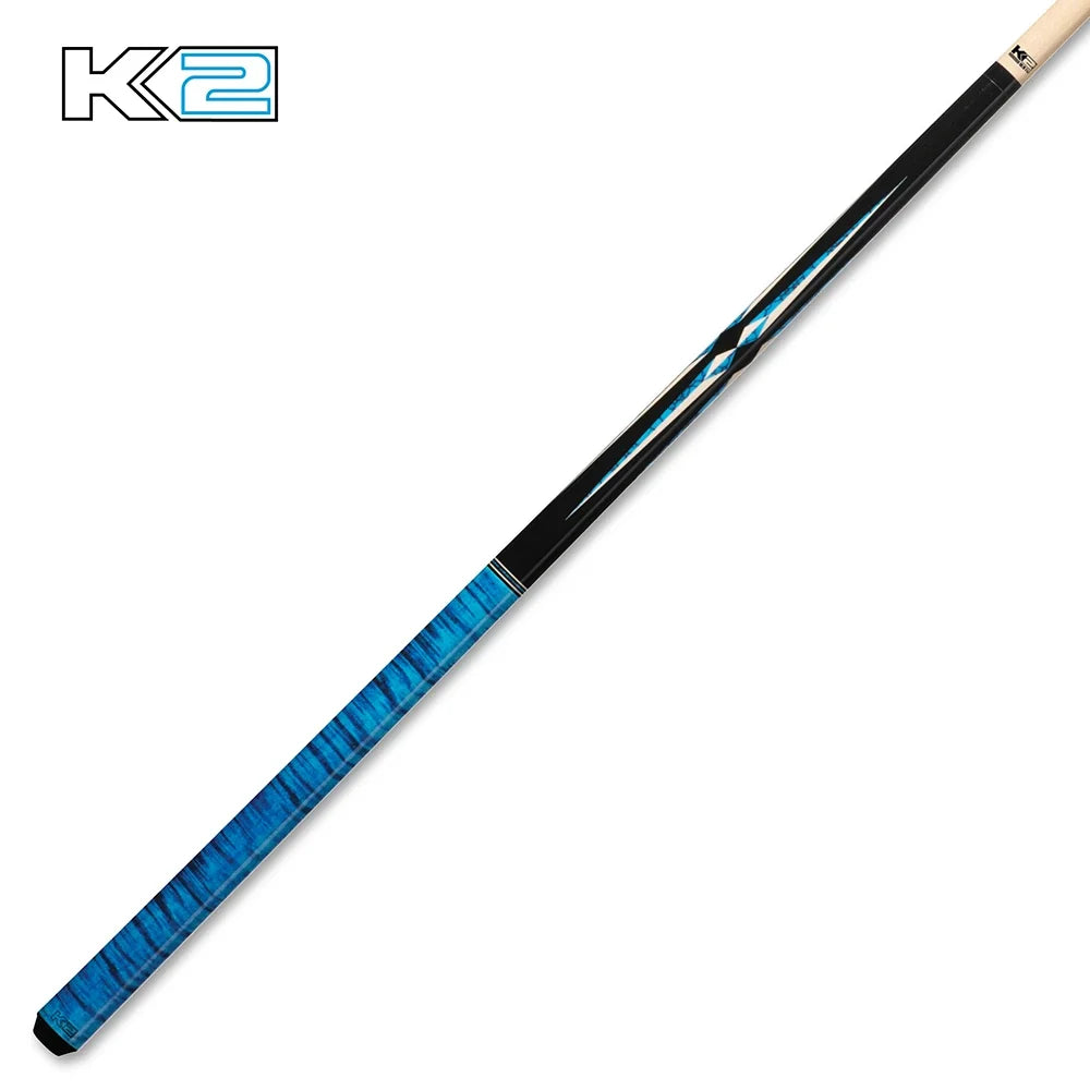 K2 Gloss Black Cue With Turquoise/White Floating Points & Blue Curly Design