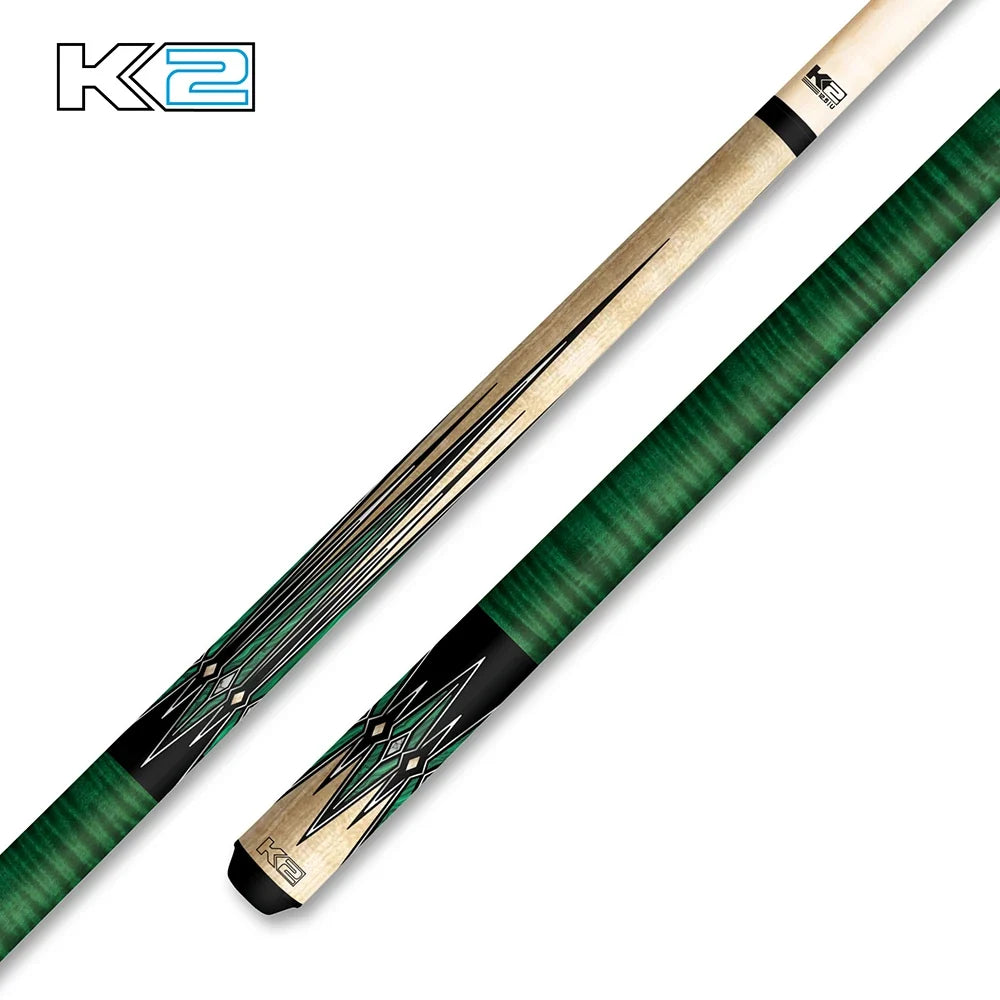K2 Wrapless Gloss Cue with Birdeye & Green/Black Points Design