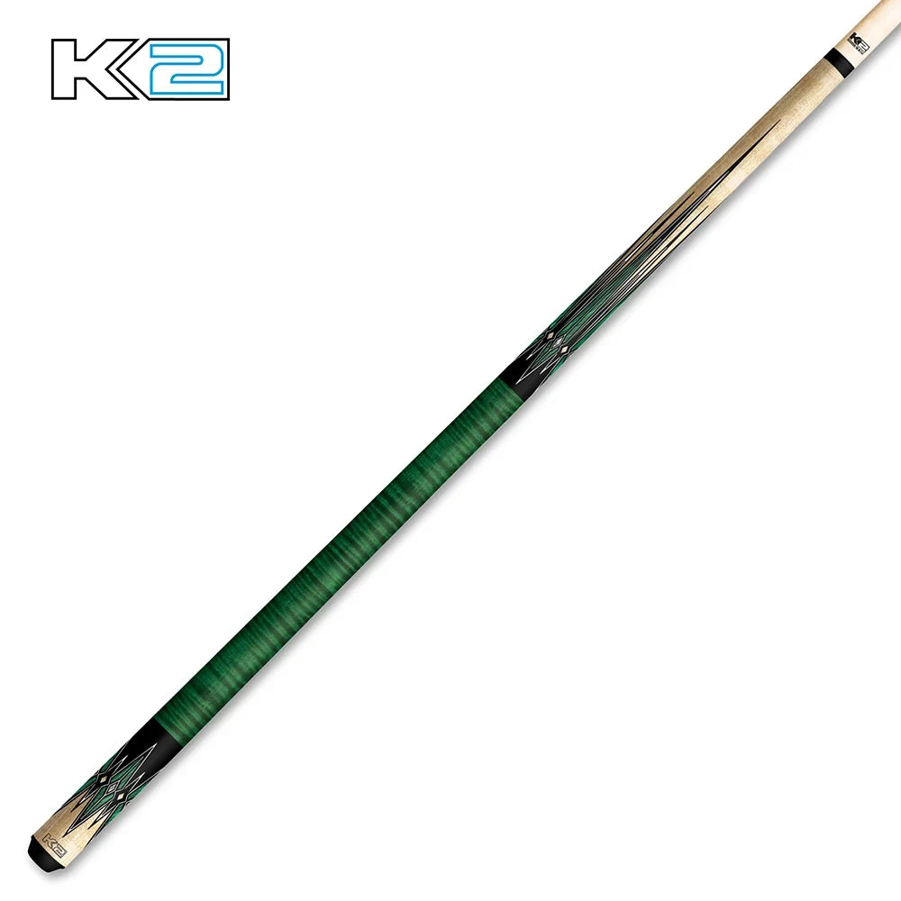 K2 Wrapless Gloss Cue with Birdeye & Green/Black Points Design