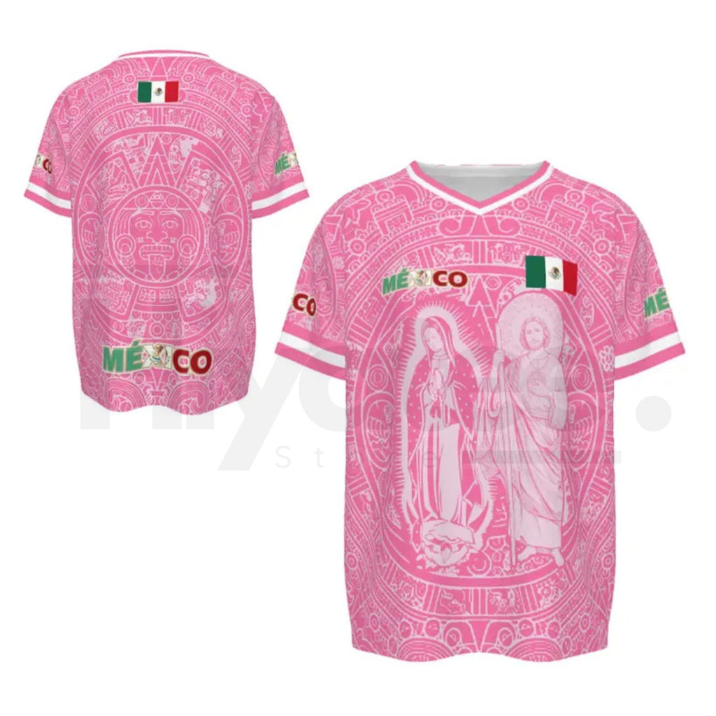 Light Pink Virgencita & San Juditas Mexico Soccer Jersey – 2026 World Cup Fan Gear, Mexican Culture Style Sports Shirt for Men