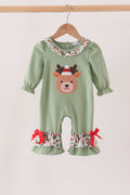 Sage Reindeer Applique Ruffle Romper