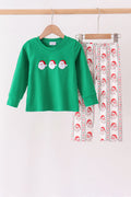Green Santa Embroidery Pants Set