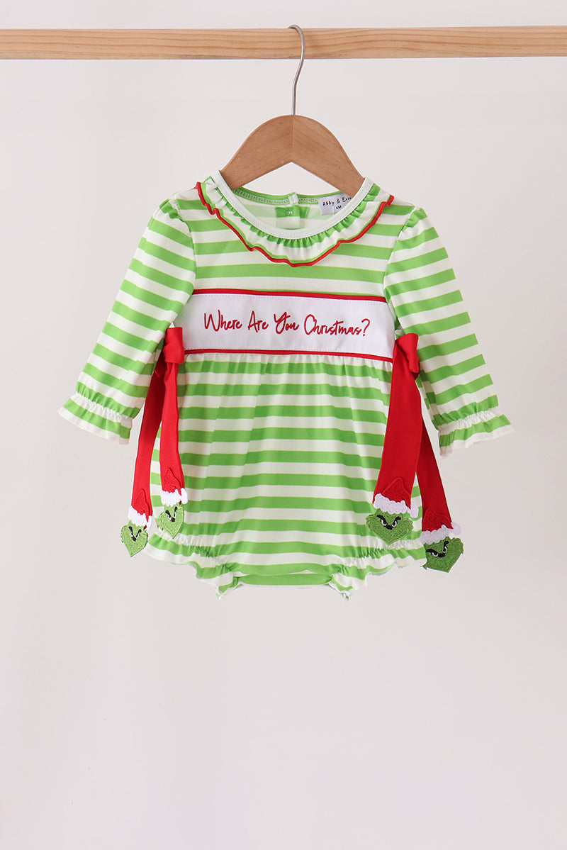 Green Stripe Grinch Applique Bubble